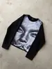 Camiseta Redonda Color Block Retrô Gótico Y2K Estilo Dark High Street Americano Unissex Pulôver Novo Estilo Outono e Inverno