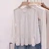 Camisa amarela de manga comprida para mulheres, novo estilo para o início do outono de 2026, plus size, com barra franzida para cobrir a barriga