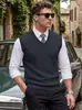 Colete Masculino Pesado de Tricô com Gola V e Jacquard Texturizado, Malha sem Mangas, Colete Casual Retro de Grande Tamanho para Comércio Exterior