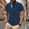 Camiseta Nova de Verão Masculina Simples Moda Versátil Manga Curta Gola Rib com Botões Camisa Polo Esportiva
