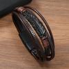 Pulsera europea y americana de aleación de zinc pluma negra en stock Amazon comercio exterior Pulsera de cuero tejido multicapa para hombre con hebilla magnética
