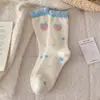 Calcetines Rosados de Lana Australiana para Mujer, Calcetines Lindos de Dibujos Animados de Conejo de Media Pantorrilla, Calcetines Gruesos y Cálidos para Invierno, Calcetines Dulces para Dormir para Mujer