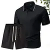 Estación Independiente de Exportación Transfronteriza Traje de Camisa Polo para Hombre Moda Estampado 3D Manga Corta Polo Shorts de Playa Casuales
