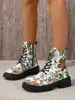 2026 comercio exterior talla grande mujer estampado multicolor plano tacón bajo moda europea y americana botas Martin, botas cortas antideslizantes para mujer
