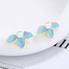 Pendientes Simi Gel Drop Perla Sintética Azul Pétalo Pendientes Simples para Dama Pendientes para Mujer