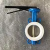 Válvula borboleta de fixação em PTFE operada por alavanca, válvula borboleta de linha central em ferro fundido com vedação macia resistente à corrosão, fabricante: Tianjin D71F-16Q