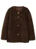 Abrigo de Lana y Ante Estilo Suave Invierno 2026 para Mujer, Corte Holgado, Un Botón, Chaquetón de Longitud Media