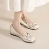 1708-1 Sapatilhas Elegantes Estilo Coreano com Bico Redondo, Laço e Salto Escondido, Sapatos Confortáveis de Calçar que Combinam Bem com Saias