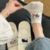 "Estilo Fino de Verão" Malha Cartoon Gato e Cachorro Fofos Antiderrapante Baixo Tornozelo Meias para Adultos Mulheres Antiderrapante