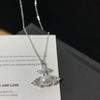 Pendientes de lujo con microcircón brillante y perla de Saturno de alta gama, con aguja plateada, dos pendientes delanteros y traseros para mujer.