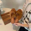 Primer Encuentro Ji Estilo Coreano Retro de Un Paso Abiertas por Delante Pantuflas de Piel para Mujer 2026 Nuevo Estilo Otoño Elegantes Chanclas con Plataforma de Cuña
