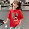 Camiseta de Manga Curta para Meninas Verão 2026 Novo Estilo Top Estiloso Infantil Roupas para Crianças Médias e Grandes Camiseta Casual 100% Algodão para Meninas