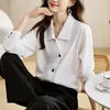 Foto Real de Roupas Femininas para Comércio Exterior: Elegante Casual Outono Nova Moda Feminina Camisa de Chiffon com Gola, Cardigã, Camisa, Camisa Básica