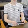 Nueva Camiseta de Rayas para Hombre Verano Manga Corta Moderna Seda de Hielo Media Manga Marca de Moda Talla Grande Hombre Camiseta Fina