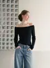 Camiseta básica de punto off-shoulder para mujer, nuevo estilo primavera y otoño, ajustada, top de manga larga 9230