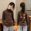 Camiseta Casual de Lã para Meninas Manga Longa Outono/Inverno Novo Design Estiloso para Crianças Médias/Grandes Camada Base com Babados
