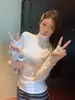 Camiseta de manga comprida lisa versátil com gola alta e forro de fleece para mulheres, camada base outono e inverno, ajuste slim, estilo coreano, top 25939