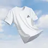 Camiseta masculina de manga curta, respirável, fitness, de seda gelada, secagem rápida, fina, esportiva, gola redonda