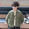 Roupas de primavera e outono para meninos, jaqueta com bolso 3D, jaqueta infantil da moda estilo coreano, roupas estilosas para meninos jovens