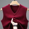 Colete de Lã Liso Outono e Inverno Transfronteiriço para Homens, Suéter Básico de Malha Gola V, Colete para Homens de Meia-Idade e Idosos, Roupa de Pai