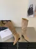 Botas de Cavaleiro Femininas 2026 de Cano Alto, Bico Quadrado, Camurça, com Aumento Interno de Altura, Botas Slim de Cano Alto