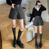 Shorts casuais femininos, novos shorts de terno de lã de cintura alta para outono e inverno com bolsos, calças de lã de perna larga para mulheres