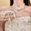 Collar Gargantilla de Encaje con Lazo de Perlas y Flores Retro Tao Cadena para el Cuello de Vestido de Novia