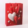 Em Estoque Novo Estilo Sem Cintura Saco de Papel Coração Vermelho Simples de Papel de Alta Qualidade Bolsa Tote Sacola de Compras para Cosméticos