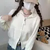 Cárdigan de Punto con Cremallera y Capucha Color Gris Estilo Puro Deseo para Mujer, Nuevo Top de Otoño, Chaqueta Suéter de Nicho para Mujer