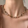 Outono e inverno Maillard Tiger Eye Beaded marrom Faux Pearl Brown Colar Simples Corrente de lã Alta qualidade Mulheres