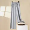 Pantalones de Lana Anchos de Otoño e Invierno para Mujer, Prendas de Punto para Exterior, Pantalones Casuales Rectos de Punto Sueltos de Cintura Alta con Cordones