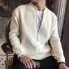 Suéter de punto para hombre de primavera y otoño, corte ajustado, casual, diseño de doble cremallera, chaqueta cárdigan de punto, estilo coreano, camisa de hombre, moda