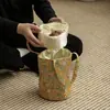 Bolsa de almacenamiento cilíndrica de tela para juego de té, bolsa para juego de té de viaje al aire libre, bolsa de almacenamiento para juego de té de una tetera y tres tazas