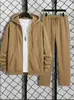 Conjunto de Moletom com Capuz Masculino Liso Forrado com Fleece Outono/Inverno Amazon Transfronteiriço Moda Casual Versátil Tendência