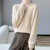 Suéter gola redonda simples cor sólida ponto osmanthus feminino outono e inverno novo solto casual para o trabalho malha totalmente em lã manga longa
