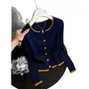 Cardigã de tricô color-block estilo coreano para mulheres, nova coleção de outono de 2026, modelagem solta estilo coreano, emagrecedor, elegante e doce, casaco suéter moderno