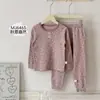 Conjunto para Menina 2026 Outono Novo Versão Coreana Desenho Animado Bebê Menina 260g Lã Stretch Renda Outono Conjunto de Blusa e Calça