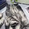 Pantalones Casuales Sueltos de Tinte Tie-Dye Estilo Pintura a Tinta de Cintura Alta Adelgazantes de Verano Delgados de Tela Rectos Pantalones con Protección Solar