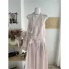 Moda de Verano 2026 Versátil Casual Estilo Coreano Suave Conjunto de Dos Piezas con Top sin Mangas de Cuello en V con Cinta y Pantalones de Pierna Ancha de Cintura Alta