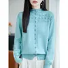 Cárdigan suéter de ganchillo 100% algodón puro de cuello medio para mujer, nuevo estilo otoño e invierno, casual y estilizado, top de punto versátil