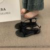 Sandalias Planas Versátiles de Estilo Coreano Ins con Tira Cruzada para Mujer, Sandalias Romanas Planas Casuales de Playa para Verano