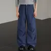 Calças de trabalho de lenhador azul francês para homens, vibe de alta rua americana, calças casuais patchwork, design solto, calças de perna larga, atacado