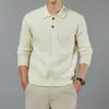 Ropa de punto para hombre con cuello polo, manga larga, botones, solapa, color liso, para uso diario o de negocios, jersey de punto para hombre