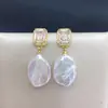 Brincos Barrocos de Pérola de Água Doce Natural Zhuji para Mulheres, Brincos Barrocos Quadrados de Zircônia Cúbica de Alta Qualidade Atacado