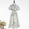 Vestido Midi Estampado Literário Retrô Foto Real da Austrália Trabalho Pesado com Miçangas Mangas Bufantes Vestido de Fada Vestido de Verão com Cintura Marcada