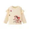 Camiseta de Manga Larga Dulce y Linda para Niña de 26 Años Otoño e Invierno Hada Mariposa Cuello Redondo Estampada Camisa Base de Encaje para Niños