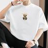 Camiseta de manga corta de algodón grueso de 260 g para hombre, cuello redondo, marca de moda estadounidense, camiseta holgada de media manga con estampado de oso.
