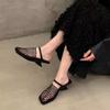 Sandalias de Malla Transpirable con Diseño de Nicho Estilo Francés y Tacón Irregular para Mujer, Sandalias de Verano para Exteriores con Punta Cerrada para Mujer 2025