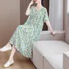 Camisola de Algodão e Seda para Mãe, Tamanho Grande, Caimento Solto, Vestido de Viscose para Meia-Idade e Idosos, Manga Curta com Bolsos, Roupa de Casa