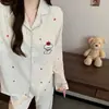 Pijama de algodão nuvem com lapela e bojos no peito para meninas, estilo fofo, confortável, não precisa usar calcinha, corte solto, pode ser usado fora de casa como conjunto de roupa caseira